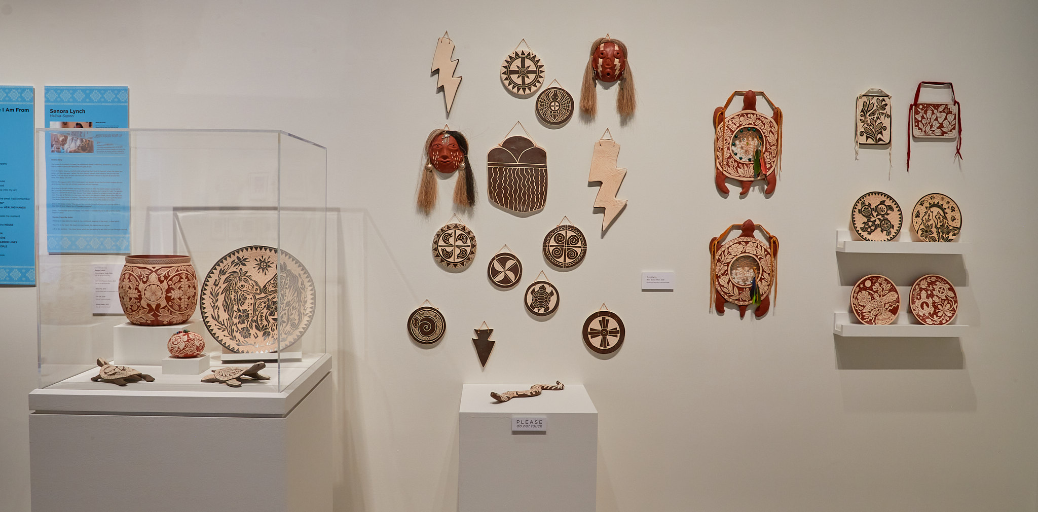 Artworks on loan by Senora Lynch (Haliwa-Saponi). Photo by Christopher GarrisonÂ 
